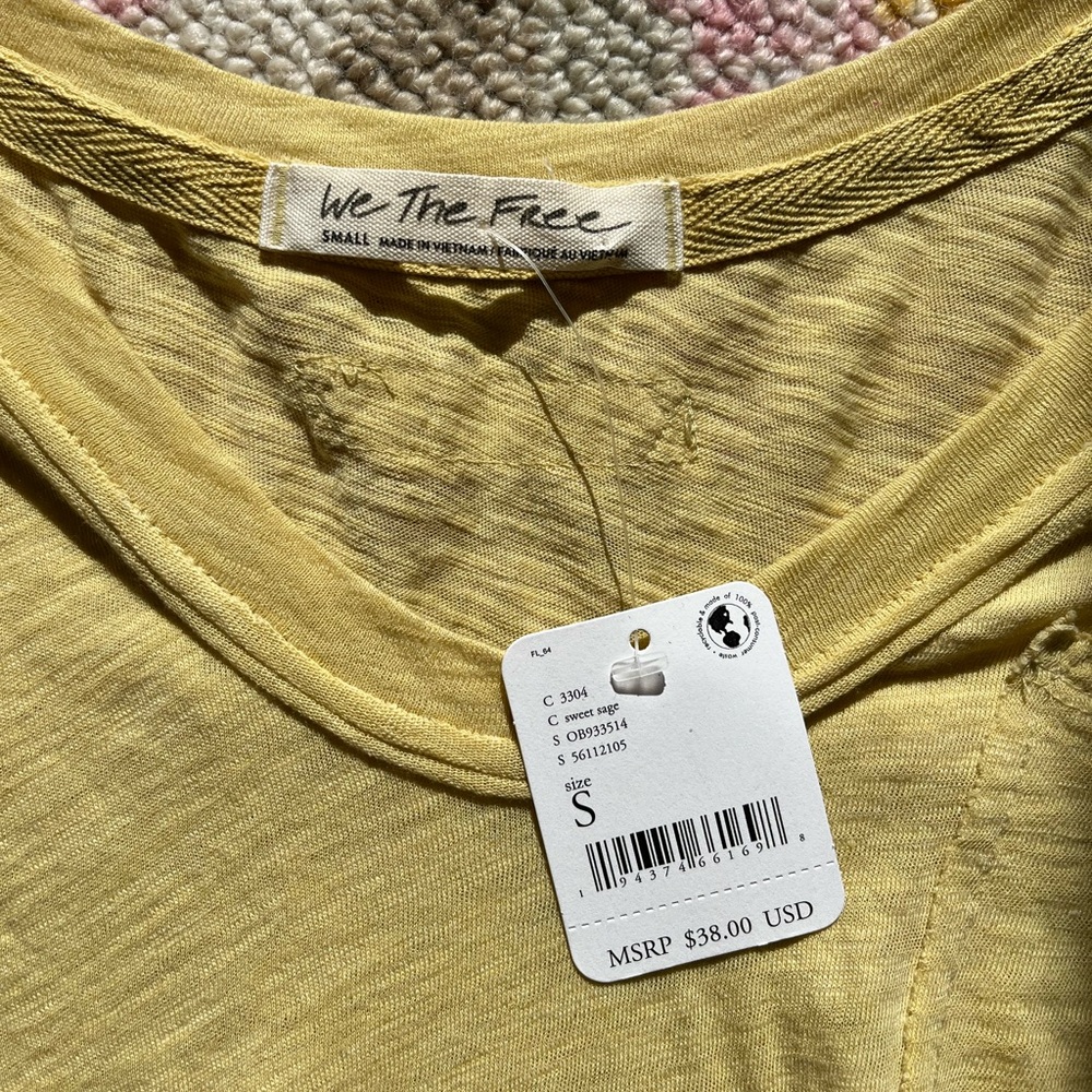 NWT Free People Green/Yellow Long Sleeve Top - Picture 5 of 5